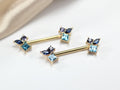 Colorful Sparkly Gem Nipple Piercing Ring,  14g Gold Nipple Barbell, Simple Multicolor CZ Nipple Piercing Jewelry, Nipple Jewelry