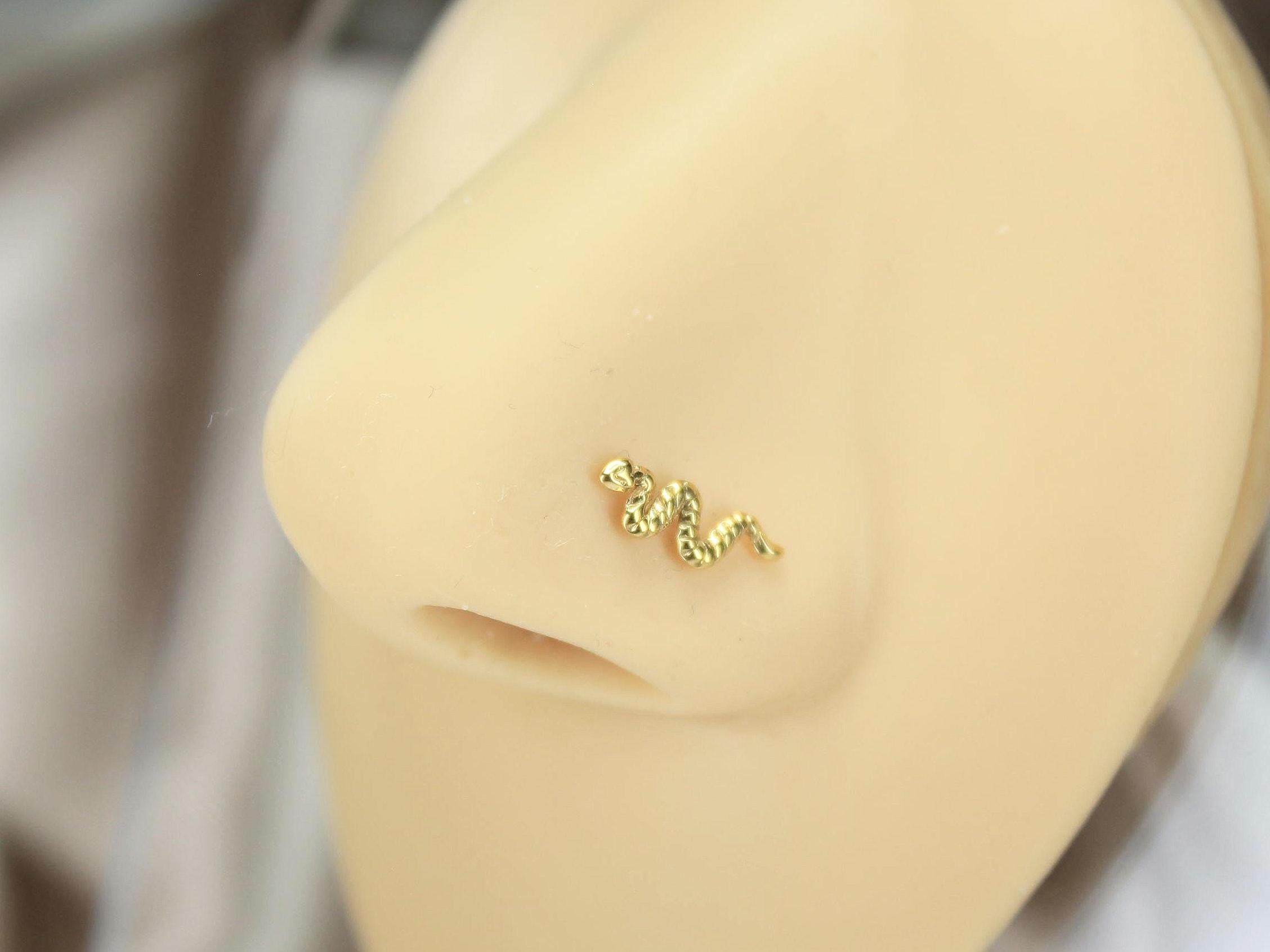 Gold Snake Top L Shape Nose Stud, Simple Nose Piercing Jewelry, L Bend Nose Stud, Silver Nose Stud