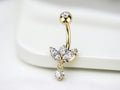 14G Gold Dangling Clear Marquise Gems Belly Button Ring, Navel Ring, Dangle Belly