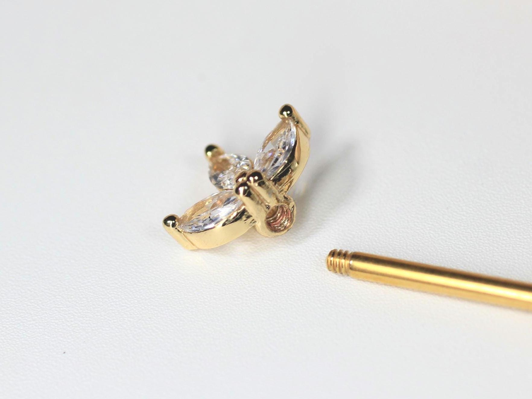 Gold Marquise Leaf Nipple Barbell Pair, 14g Floral Petal Gem Nipple Piercing Jewelry, Aesthetic Gold Body Jewelry