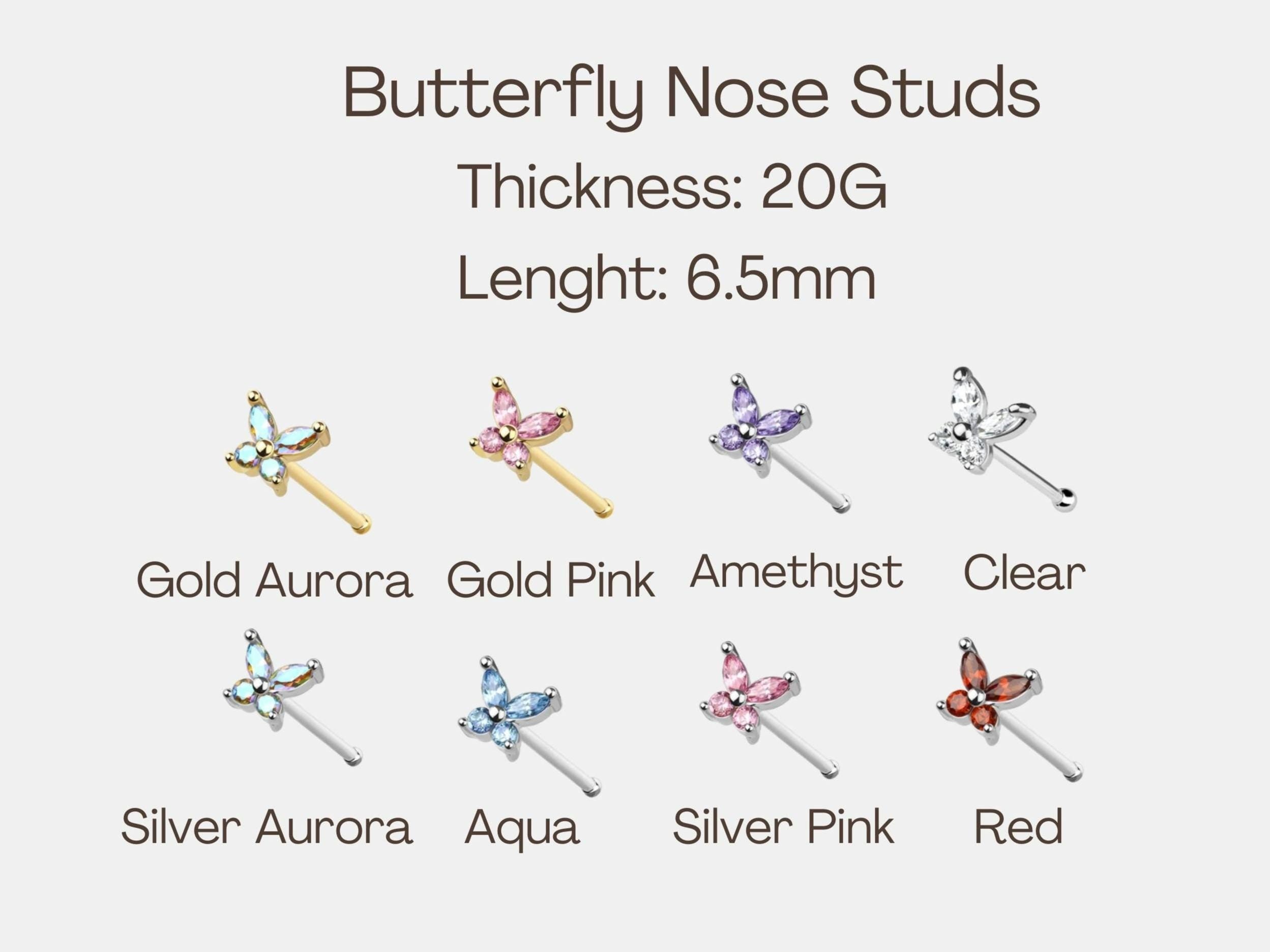 20g Butterfly Top Nose Stud, Daily Wear Dainty Butterfly Nose Piercing Stud