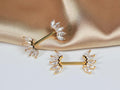 14G Gold Nipple Barbell, Sparkling Floral Marquise Nipple Ring Jewelry, Pair of Nipple Piercing, Body Jewelry
