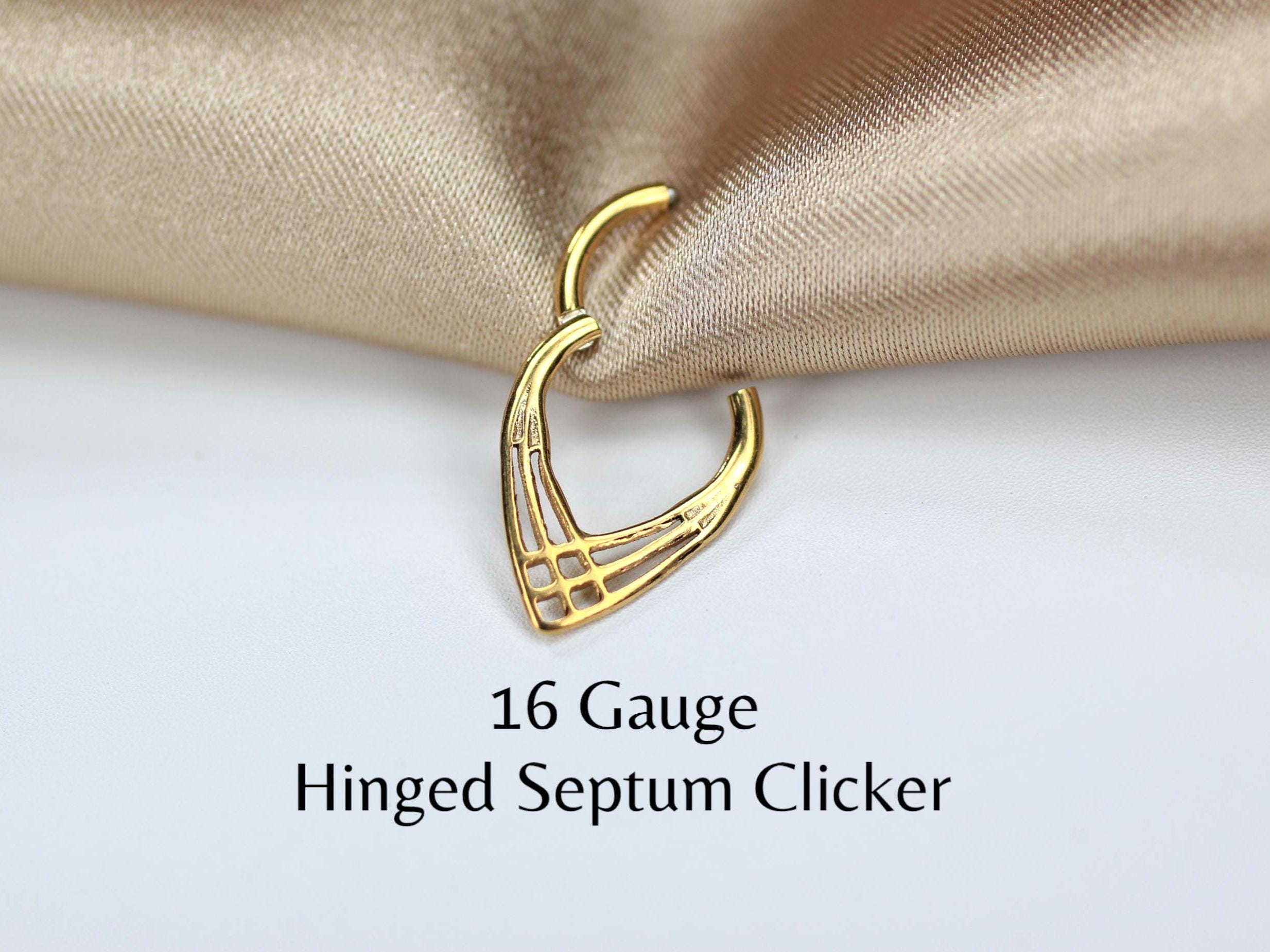 Gold Titanium Septum Ring – 16G Hinged Clicker Hoop