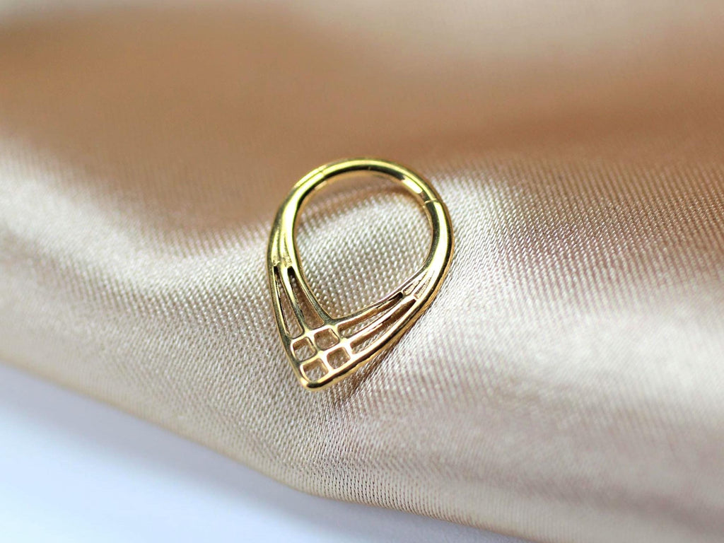 Gold Titanium Septum Ring – 16G Hinged Clicker Hoop