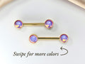 14G Threadless Push In Nipple Barbell, Iridescent Multicolor Round End, Gold Nipple Piercing Jewelry