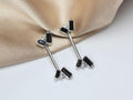 Black Baguette Nipple Piercing Ring,  14g Silver Nipple Barbell, Simple Pearl & Black Sparkly Gem Nipple Piercing Jewelry, Body Jewelry