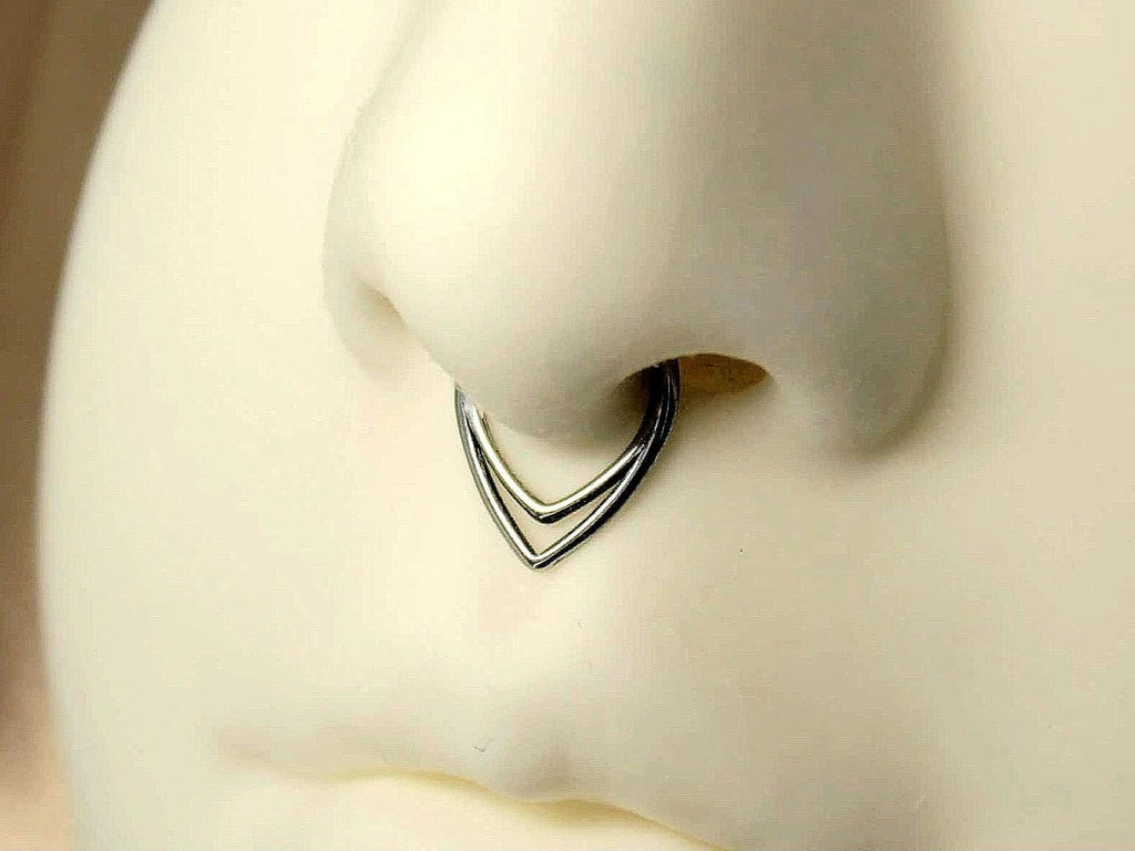 Titanium Double Chevron Septum Clicker Hoop Ring
