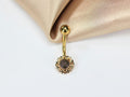 14g Gold Floral Belly Ring, Dainty Non-Dangle Navel Ring, Simple Floral Curved Barbell, Belly Button Piercing Jewelry