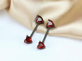 14G Red Heart Nipple Rings, Pair of Black Barbell Nipple Piercing Set, Custom Sizes Barbell, Red Stone Gem Decor Body Jewelry, Goth Piercing
