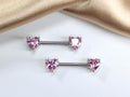 14G Pink Heart Nipple Barbell, Simple Heart Cz Nipple Piercing Jewelry, Nipple Ring