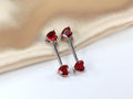 14G Silver Red Heart Nipple Barbell, Pair of Simple Red Stone Sparkly Gem Nipple Piercing, Nipple Rings, Custom Body Jewelry