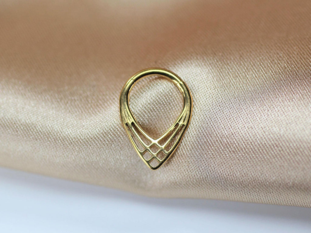Gold Titanium Septum Ring – 16G Hinged Clicker Hoop