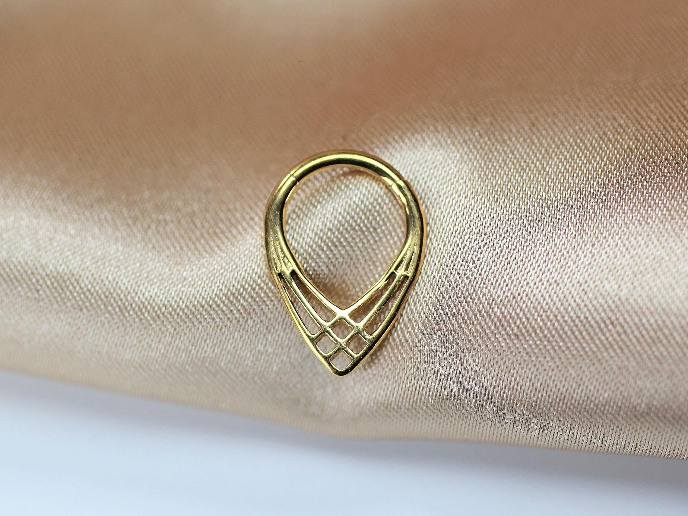 Gold Titanium Septum Ring – 16G Hinged Clicker Hoop