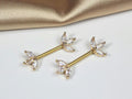 Gold Marquise Leaf Nipple Barbell Pair, 14g Floral Petal Gem Nipple Piercing Jewelry, Aesthetic Gold Body Jewelry