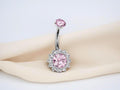 Titanium Floral Belly Ring, Pink Flower Internally Threaded Navel Piercing Ring, 14G Cute Navel Jewelry