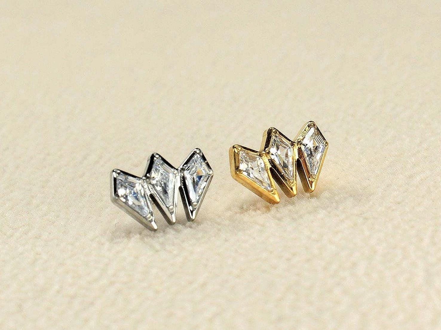 Titanium Push Pin Earring Stud, Marquise CZ Threadless Flat Back Cartilage, Lobe Piercing Jewelry