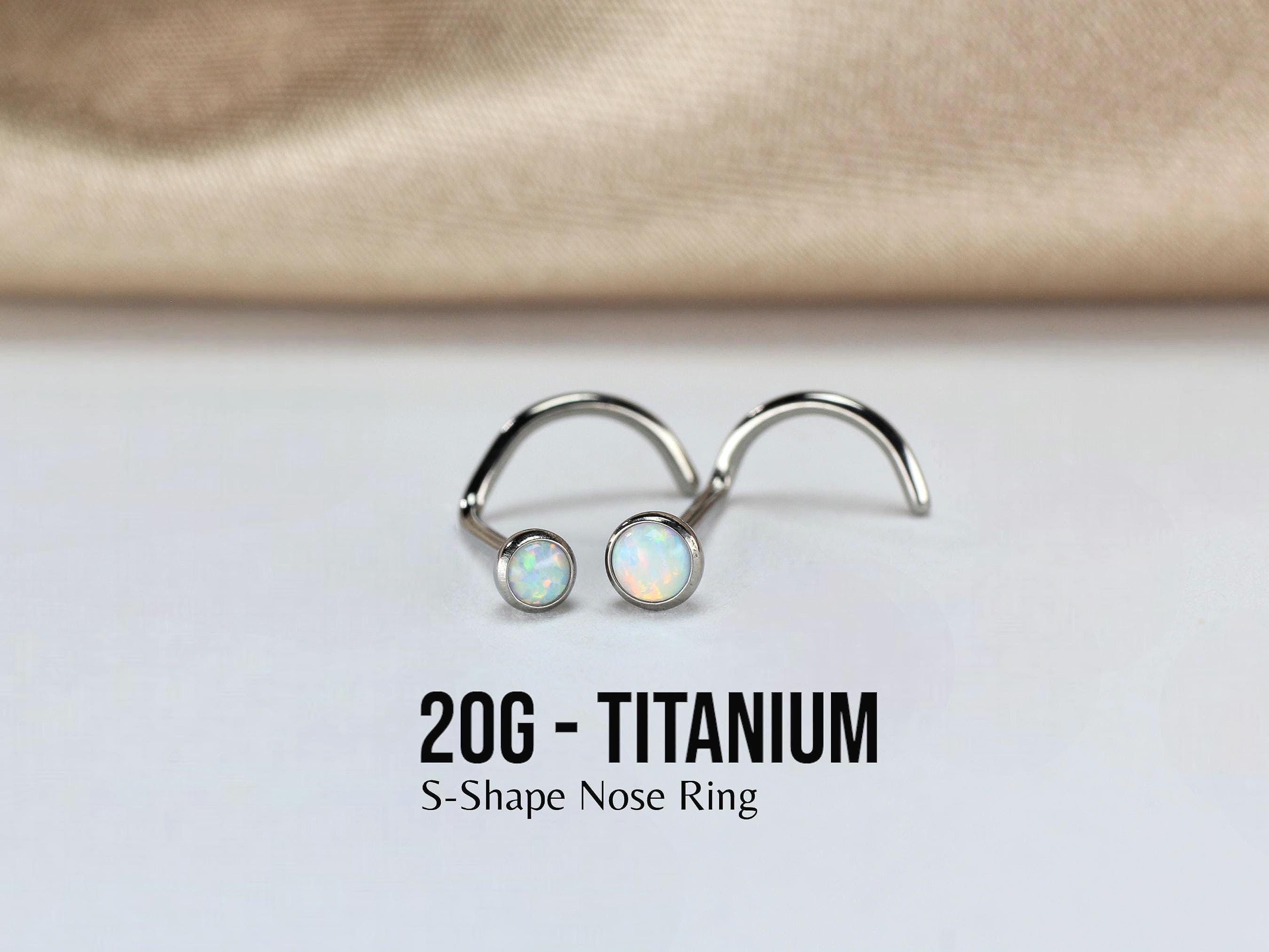 20G Titanium Opal Nose Stud, S-Shape Corkscrew Nose Piercing Jewelry, Dainty Hypoallergenic Opal Nose Ring for Sensitive Skin