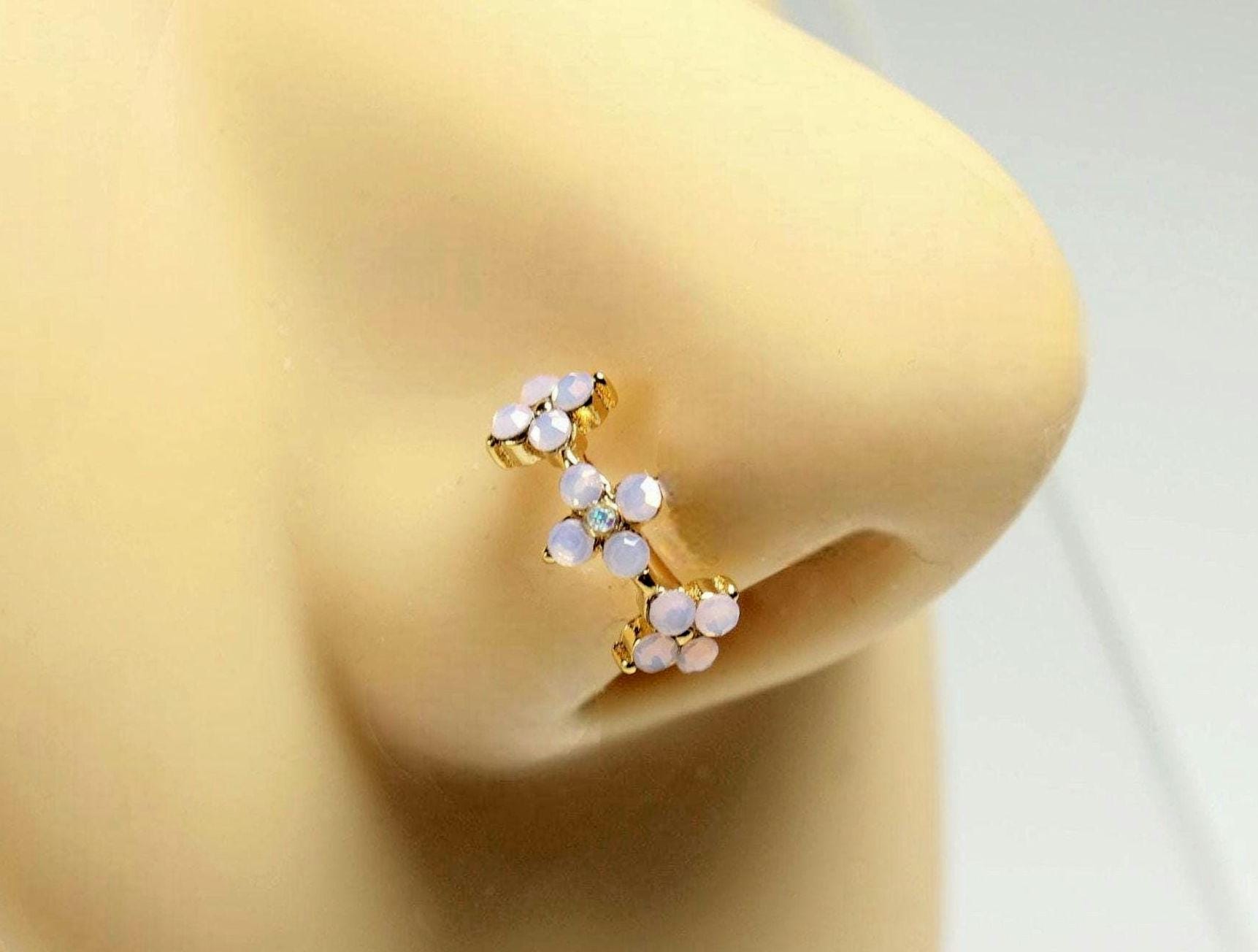 Opal Flower Nose Hoop Ring,20G Gold Bendable Nose Piercing Hoop,Opal Floral Decor Snug Fit Nose,Septum,Cartilage Piercing Jewelry,8mm,10mm