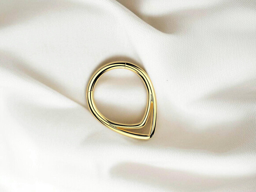 16G Titanium Double Line Septum Ring, V Shape Geometric Hinged Nose Hoop Clicker, Gold Septum Piercing Hoop