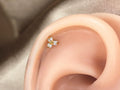 Gold Floral CZ Titanium Push Pin Stud, Titanium Flatback Push-in Stud, Helix,Cartilage Piercing Earring, Cz Flat back Threadless Stud