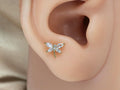 18g Threadless Gold Dragonfly Push Pin Labret Stud, Implant Grade Titanium 8mm Flat Back Earring, Helix, Conch, Cartilage Piercing Jewelry
