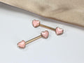 Pink Heart Nipple Barbells, Dainty Pink Enamel Heart with Rose Gold Accent Nipple Piercing Jewelry, 14G Heart Nipple Ring Jewelry