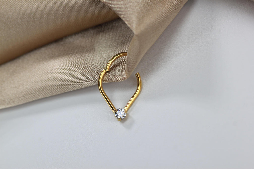 Gold Teardrop V Shape Septum Clicker Hoop Ring