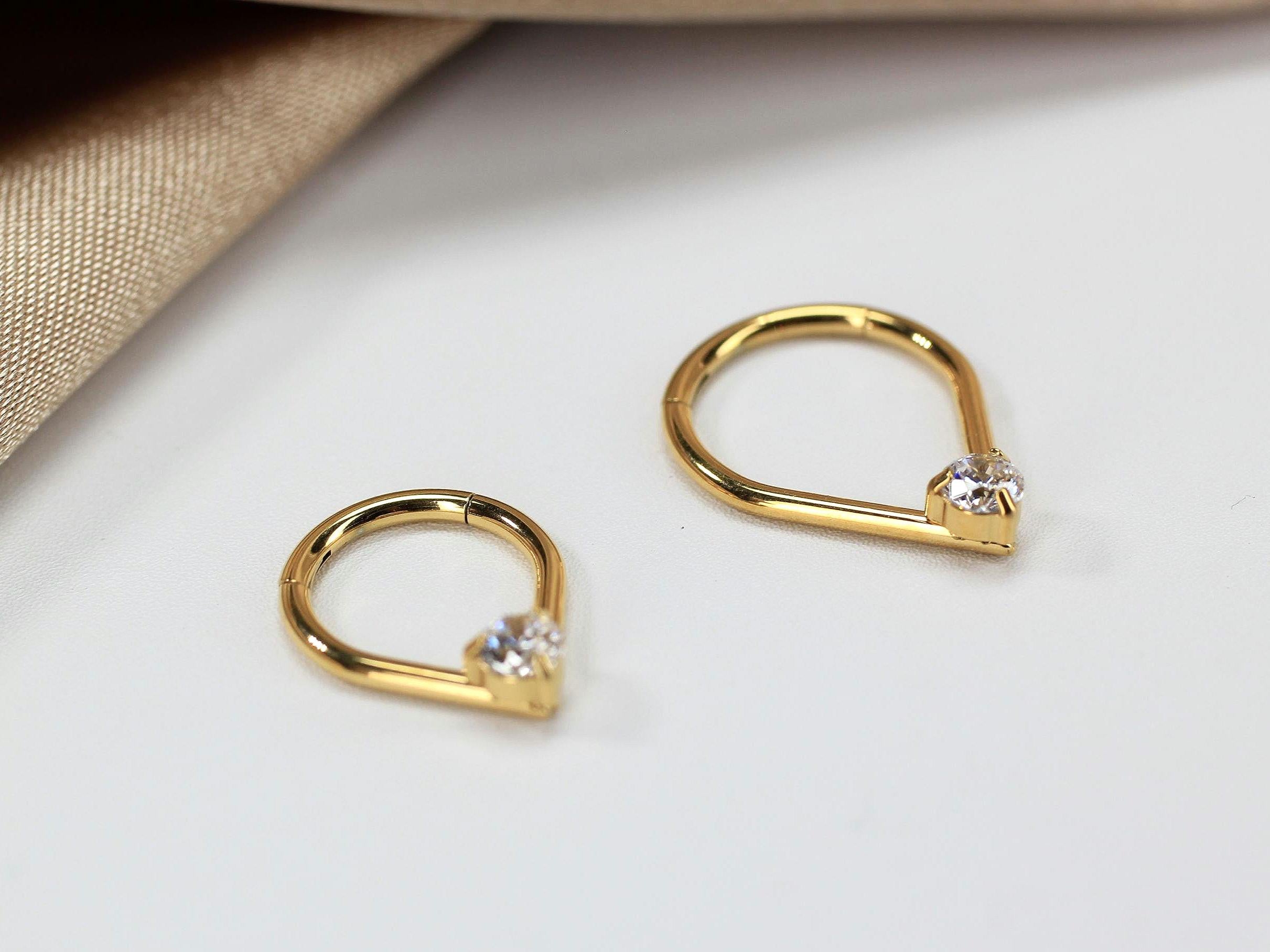 Gold Teardrop V Shape Septum Clicker Hoop Ring