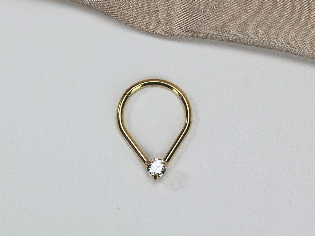 Gold Teardrop V Shape Septum Clicker Hoop Ring