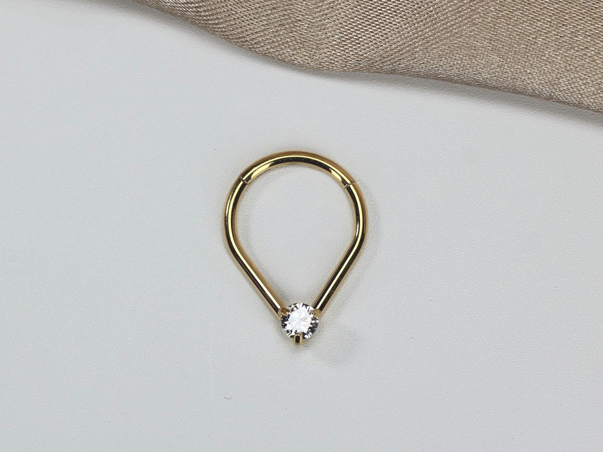 Gold Teardrop V Shape Septum Clicker Hoop Ring