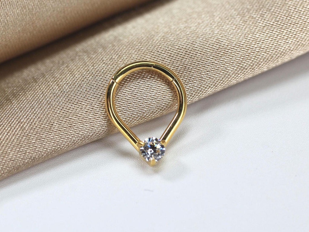 Gold Teardrop V Shape Septum Clicker Hoop Ring