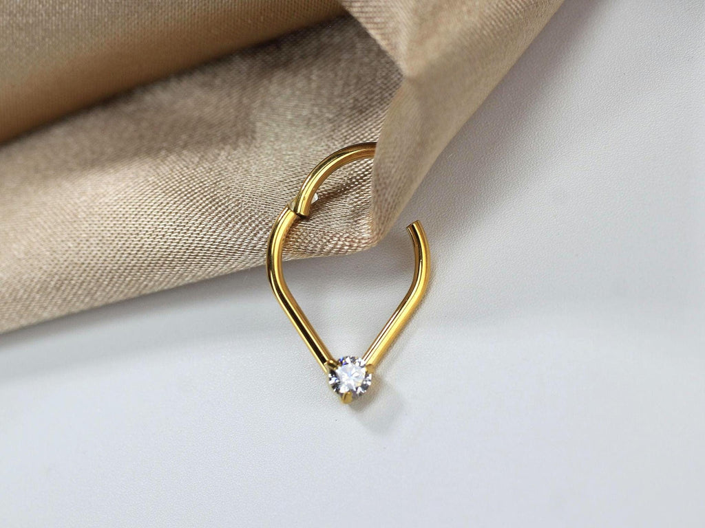Gold Teardrop V Shape Septum Clicker Hoop Ring