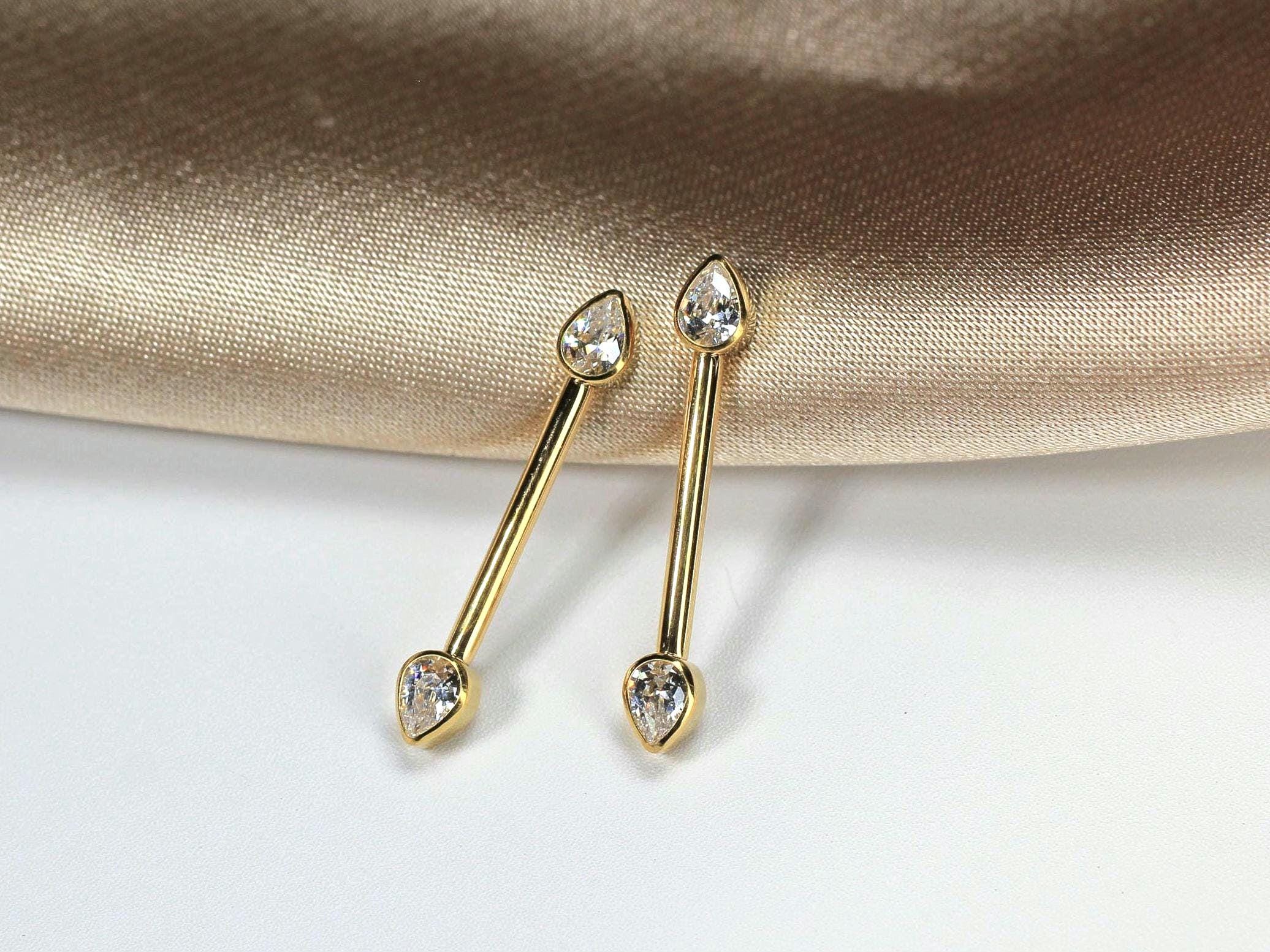 14G Titanium Teardrop Nipple Barbell, Gold Threadless Nipple Piercing Jewelry, Titanium Nipple Ring, Dainty Body Jewelry