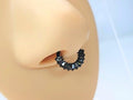 Implant Grade Titanium Black Septum Clicker Ring, Green Baguette Gem Septum Ring, Vitrail Gemstone Septum Hoop