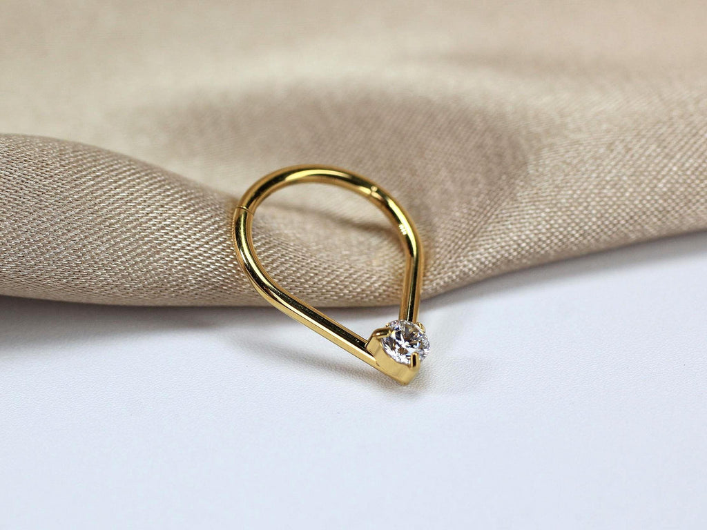 Gold Teardrop V Shape Septum Clicker Hoop Ring