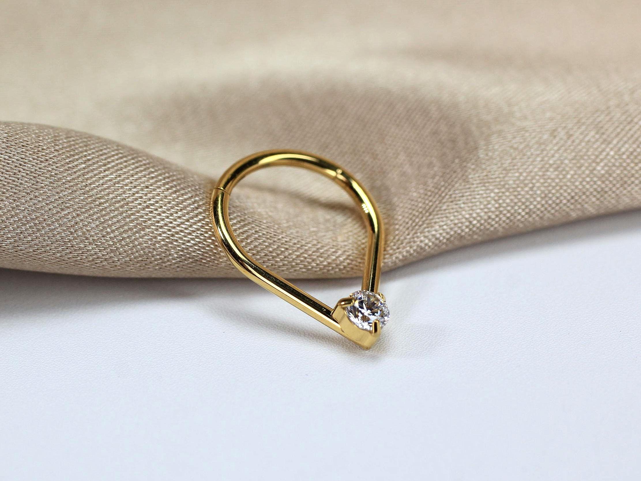 Gold Teardrop V Shape Septum Clicker Hoop Ring