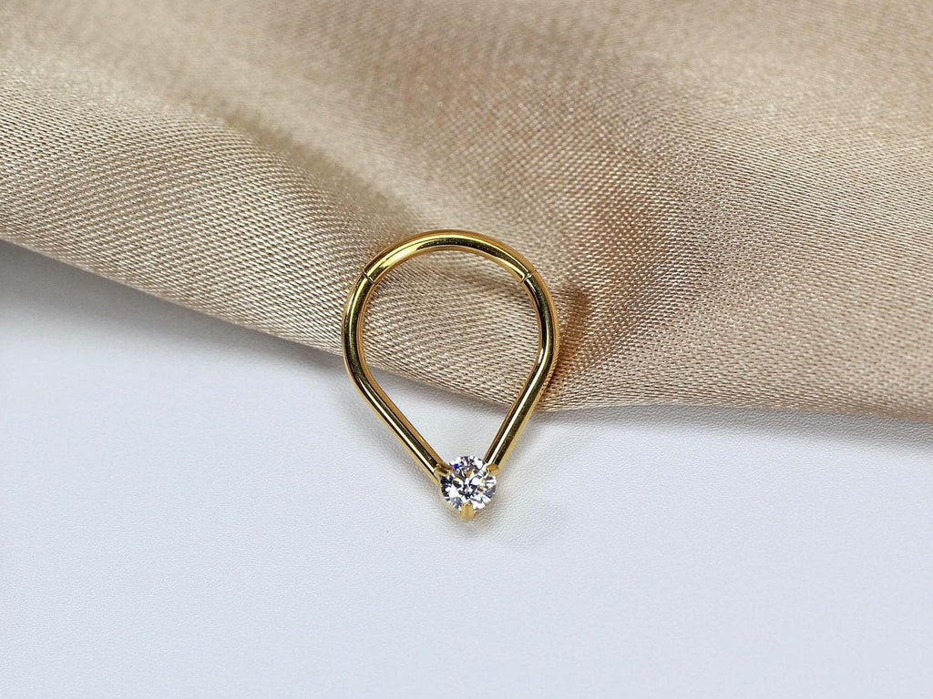 Gold Teardrop V Shape Septum Clicker Hoop Ring