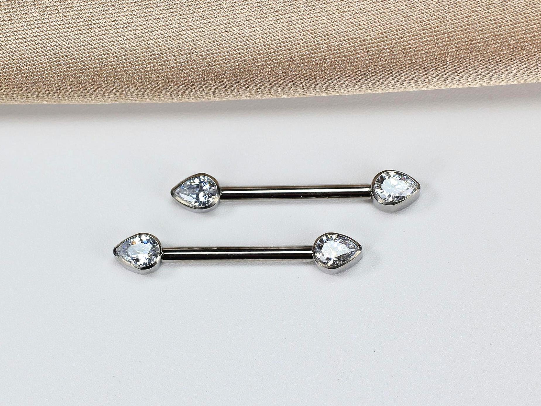 Titanium Teardrop Nipple Ring 14G, Silver Threadless Dainty Nipple Barbell, Modern Body Piercing Jewelry
