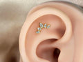18G Marquise Floral Gold Push Pin Labret Stud, Titanium CZ Fan Flat Back Earring, Helix Conch Cartilage Jewelry