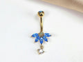 Floral Blue Belly Button Ring 14G, Gold Dangle Navel Piercing, Dainty Blue CZ Marquise Belly Ring, Sparkling Belly Piercing Jewelry