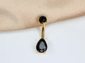 14G Titanium Belly Button Ring Gold, Black Teardrop CZ Navel Piercing, Internally Threaded Belly Ring, Aesthetic Body Jewelry