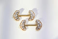 14G Gold Nipple Barbell Pair, CZ Paved Floral Leaf Nipple Rings, Petal Leaf Nipple Piercing Jewelry, Gold Body Jewelry