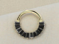 16G Titanium Septum Clicker Black Baguette Gems Nose Ring, Vitrail Medium Front Gemstone Septum Hoop,Segment Hinged, Unique Body Jewelry.