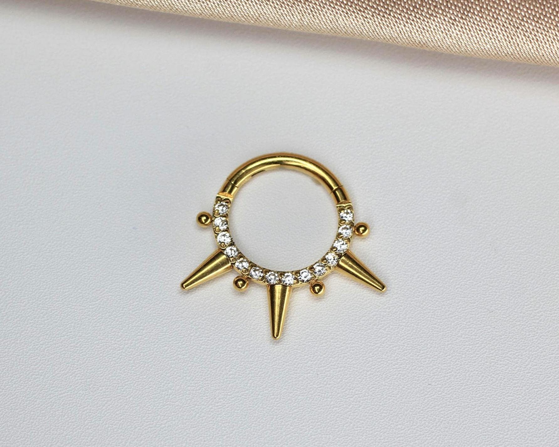 16G Spiked Daith Clicker Hoop, Surgical Steel Septum Ring, Edgy Cartilage & Helix Piercing, Cz Gem Body Piercing Jewelry