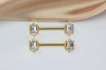 14G Gold Nipple Barbell Jewelry, Mirror CZ Gem, Princess Cut Crystal Body Piercing Ring, Sparkling Nipple Piercing Accessory