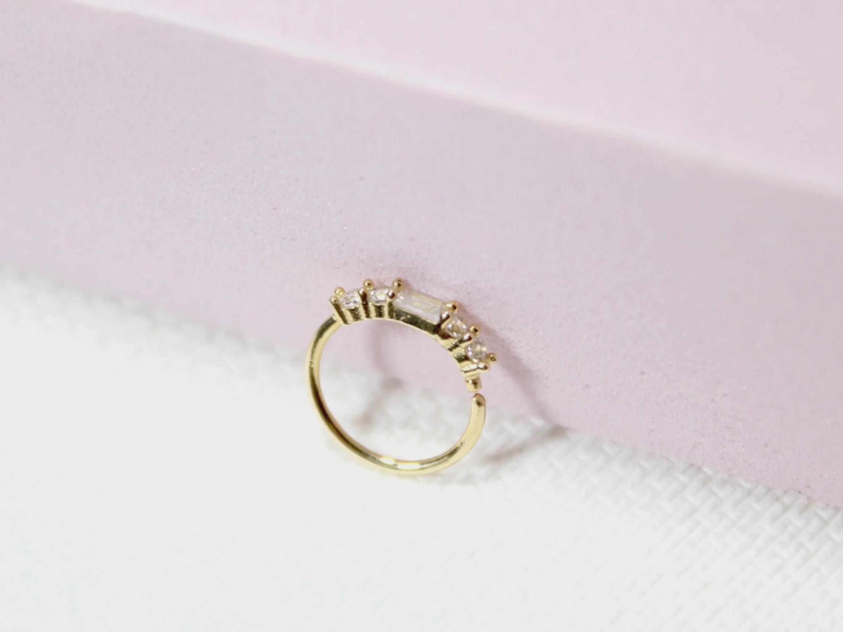 14K Gold Baguette Nose Ring, 20g Dainty Crystal Gold Nose Hoop Ring Jewelry, Minimalist Bendable Nose Piercing Jewelry, Gold Jewelry