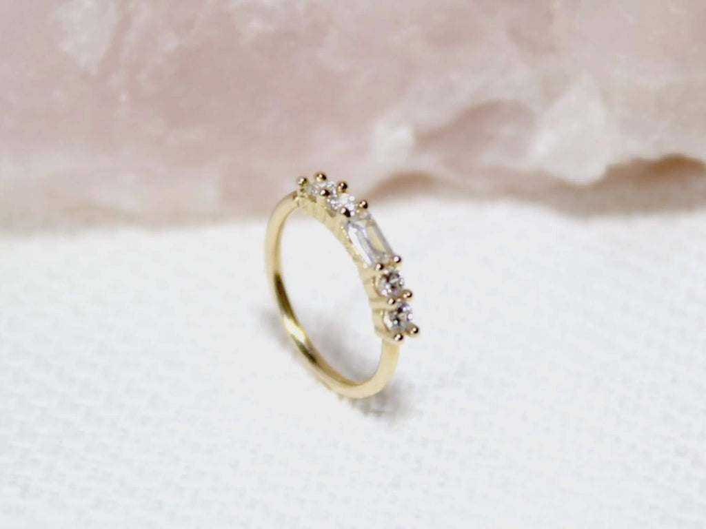 14K Gold Baguette Nose Ring, 20g Dainty Crystal Gold Nose Hoop Ring Jewelry, Minimalist Bendable Nose Piercing Jewelry, Gold Jewelry