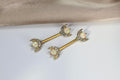 14G Gold Moon Nipple Ring, White Opal Clear Gem Nipple Barbell, Celestial Nipple Piercing Jewelry