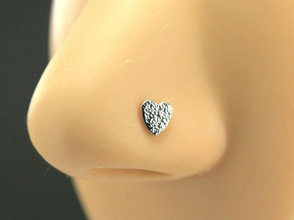 20G Hammered Heart Nose Stud – Straight Nose Pin