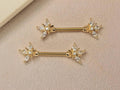14G Gold Marquise Leaf Nipple Barbell, Pair of Floral Petal End Clear Gem Gold Nipple Piercing Jewelry, Body Piercing Jewelry,